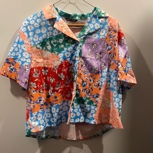 Floral colorful button up tee